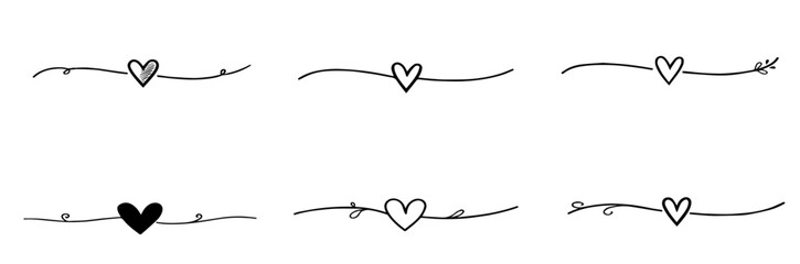 Wall Mural - Hand drawn heart shape collection with cute sketch lines. Love doodles isolated on white background for wedding, mother, woman or valentine's day. Vector illustration
