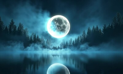Wall Mural - A cinematic composition featuring a dark blue background suffused with layers of drifting fog, creating a mysterious and ethereal atmosphere