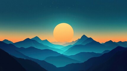 Fototapete - Vast mountains under a vibrant sunset with ample space for text placement. Generative AI