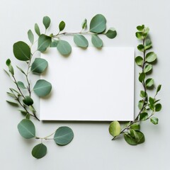 Leinwandbilder - Empty mock up space surrounded by green leaves for creative design and text placement in a minimalistic style. Generative AI