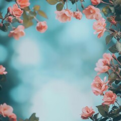 Poster - Floral border creates serene atmosphere with potential for customizable text in a tranquil setting. Generative AI