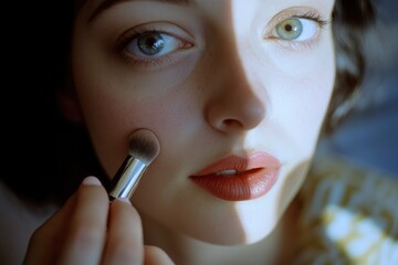 Poster - Close-up of a person holding a makeup brush, ready for application