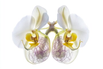 Wall Mural - A pair of elegant white orchid flowers with bright yellow centers