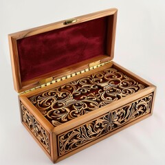 Wall Mural - Intricate carved wooden box with red velvet interior.