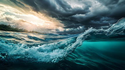 Wall Mural - big waves on the sea and clouds