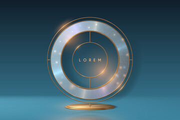 Wall Mural - golden ring frame on blue background