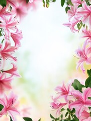 Poster - Bright and colorful pink flowers create an inviting space for text placement in a serene garden setting. Generative AI