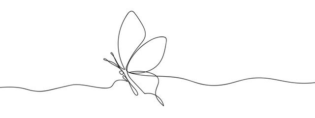 Wall Mural - Butterfly spreads its wings, line art, vector on transparent background.