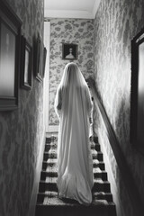 Fototapete - A mischievous ghost in a haunted house plays funny pranks on the new residents, leading to amusing and spooky encounters,