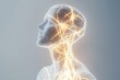 © CreativeLight - A human figure made of glowing neural networks, visualizing a conceptual representation of the nervous system or artificial intelligence on a light background