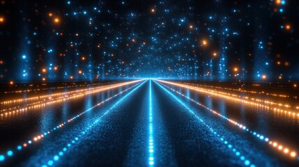 glowing road, cosmic background, digital art, future tech