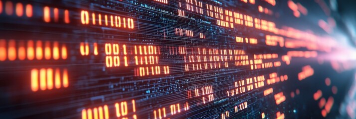 Digital data stream flowing, binary code, technology background, website banner