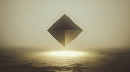 Wall Mural - A metallic double pyramid hovers above a misty landscape