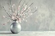 © Eyepain - soft white wall flower pot silver copy space vase floral stem brunch growth decoration home color gardening petal springtime romance creativity ceramics jar bow elegance aluminum