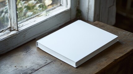 Wall Mural - A single book sitting on top of a wooden table, with a window nearby