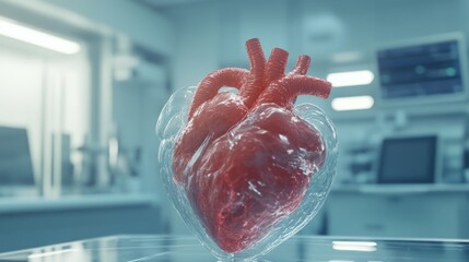 Poster - A dynamic heart waveform overlaid on a faint background of medical equipment, symbolizing the interplay between technology and human health