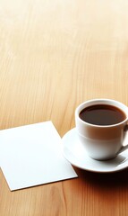 Poster - Cozy coffee cup with an empty space for text on a warm wooden table in a quiet setting. Generative AI
