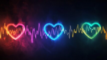 Leinwandbilder - A series of heart waveforms depicted in different colors, symbolizing various emotional states, displayed on a dark background for a striking contrast