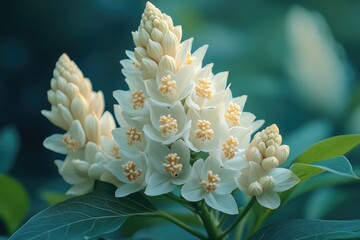 Wall Mural - A bouquet of white flowers with green leaves