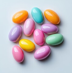 Wall Mural - Colorful Decorative Eggs Arranged on a Light Background Perfect for Spring Celebrations, Easter Activities, and Festive Decor Ideas