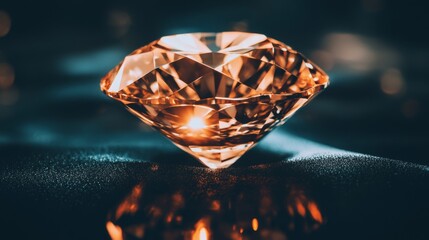 Fototapete - Close-up view of a sparkling diamond on a soft velvet surface, showcasing its brilliant cut and shimmering facets under soft lighting