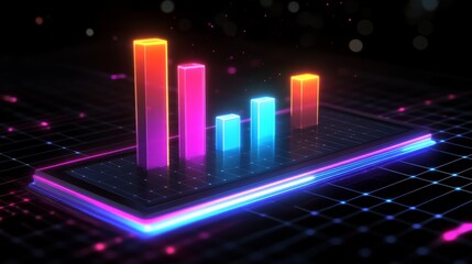 Poster - Dark-themed D bar chart with neon-colored bars and a digital grid base, capturing a futuristic data visualization aesthetic