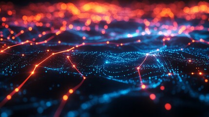 Leinwandbilder - Dynamic data wave in vibrant neon colors, representing digital information flow on a black background for a futuristic, tech-inspired look
