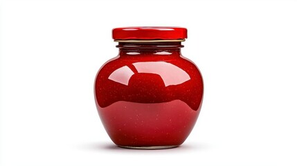 Wall Mural - a photostock of a glossy jar of ketchup with a vibrant red sauce, placed neatly on a clean white bac