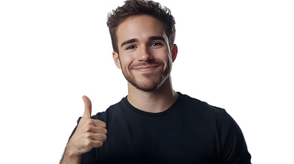 Wall Mural - Portrait of a handsome guy showing a thumb up sign with happy expression, isolated on transparent background