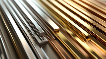 Poster - Metallic D bar graph with gold, silver, and bronze bars, arranged in a staggered pattern for a premium, high-tech appearance