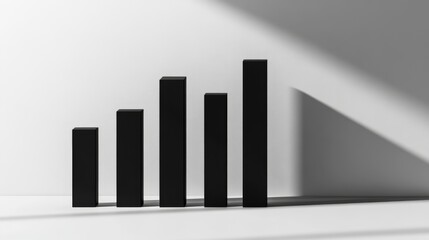 Poster - Minimalist D bar chart with tall, sleek bars in monochromatic tones, casting shadows on a clean, white background