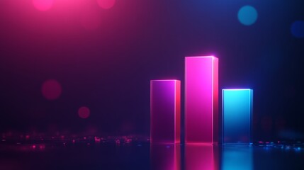 Poster - Modern D bar chart with neon-colored bars and gradient lighting, set against a dark background for a futuristic look