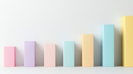 Poster - Minimal D bar graph in pastel colors, with shadows cast across a white background, creating a soft and elegant visual