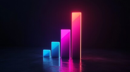 Poster - Modern D bar chart with neon-colored bars and gradient lighting, set against a dark background for a futuristic look