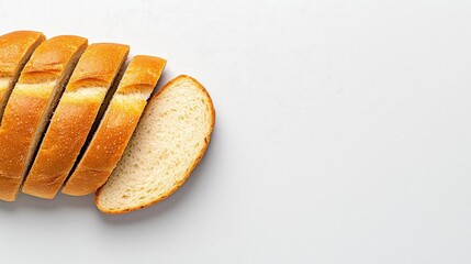 Wall Mural - a photostock of a neatly sliced loaf of crusty bread, placed symmetrically on a clean white backgrou