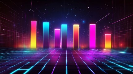 Poster - Stylized bar graph with glowing bars in neon colors, set against a dark, tech-inspired background for a dynamic and impactful graphic