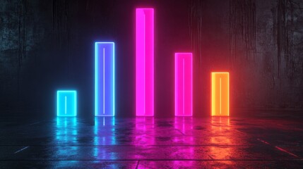 Poster - Stylized bar graph with glowing bars in neon colors, set against a dark, tech-inspired background for a dynamic and impactful graphic