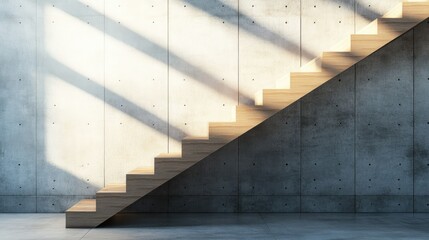 Canvas Print - A striking combination of light wooden stairs and a concrete accent wall in a modern, industrial-inspired home.