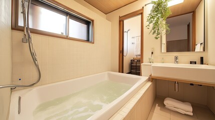 Wall Mural - a well-designed bathroom with an electric water heater and a rainfall shower, perfect for enjoying a