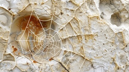 The cracks form an intricate and natural pattern that resembles a web-like structure.