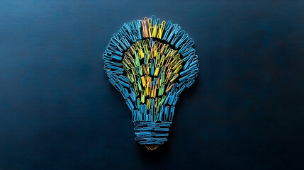 Wall Mural - A creative concept with paperclips arranged in the shape of a light bulb, symbolizing innovation