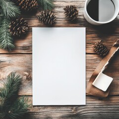 Aufkleber - Cozy workspace with empty paper and natural elements inviting creativity and inspiration in a rustic setting. Generative AI