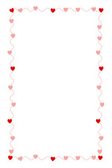 Wall Mural - Border frame design concept of Curved line with pink hearts isolated on white background - vector illustration