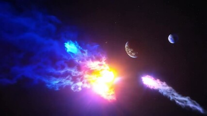 Wall Mural - Colorful Cosmic Clouds Moving Through Space Near Earth and Distant Planets