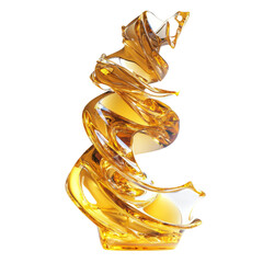Poster - A digitally rendered image depicts a swirling golden liquid forming an elegant spiral shape against a black background.
