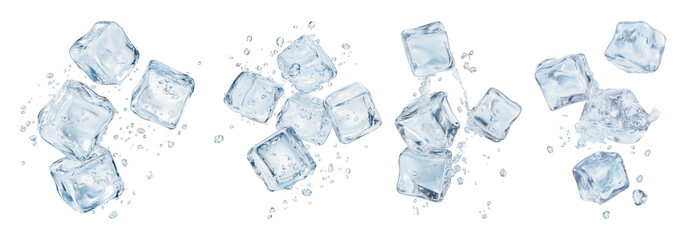 Wall Mural - PNG Transparent ice cubes scattered creatively set, isolated on transparent background