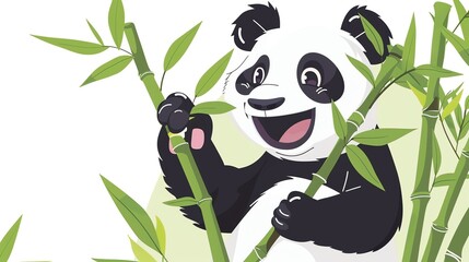 Wall Mural - A cartoon panda bear in a bamboo forest.