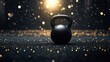 © redflower - A close-up of a dark gray kettlebell resting on a bed of glittering, dark-toned sparkles.