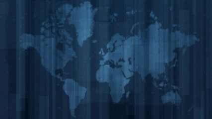 Wall Mural - loopable pixelated blue world map with digital vertical motion with overlapped slow motion stripes, 