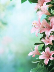 Poster - Delicate pink flowers enhance the tranquil background with inviting copy space for text placement. Generative AI